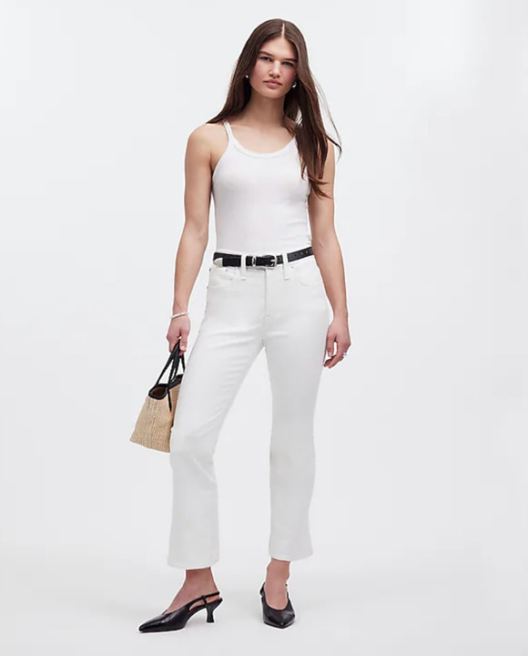 Madewell Denim - Madewell Kick Out Crop Jeans Pure White Stretch Mid Rise Flare NI961 US 24 NWT